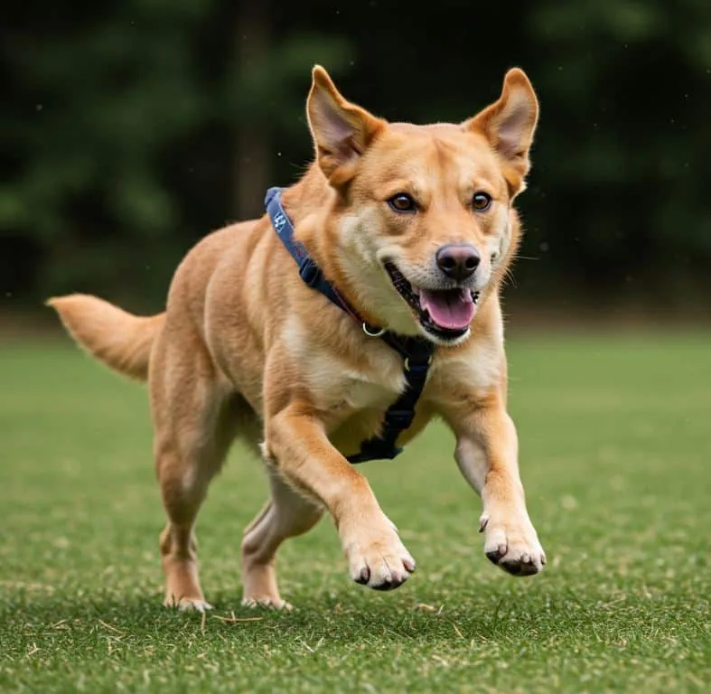 Cute brown dog running at the park