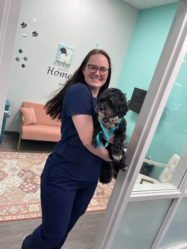 Veterinarian holding a dog