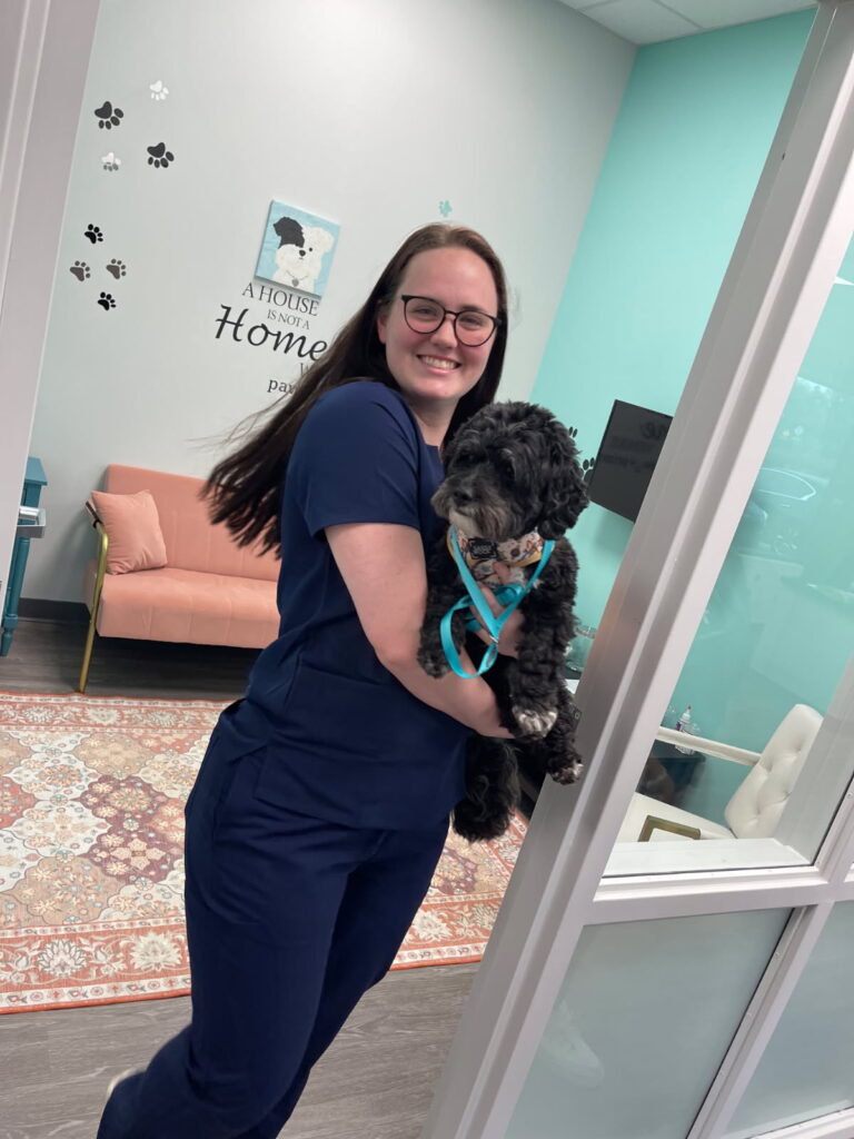 Veterinarian holding a dog